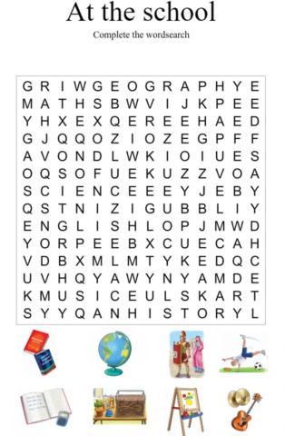 At the school. Wordsearch