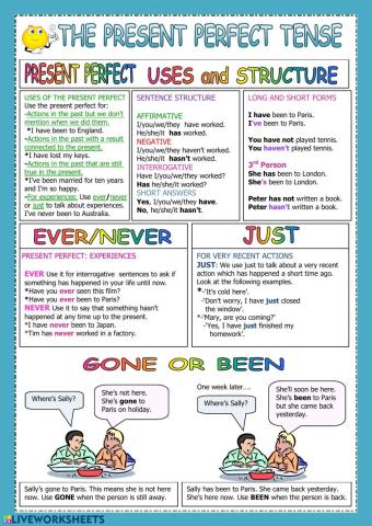 Present Perfect: ever - never, just, gone - been