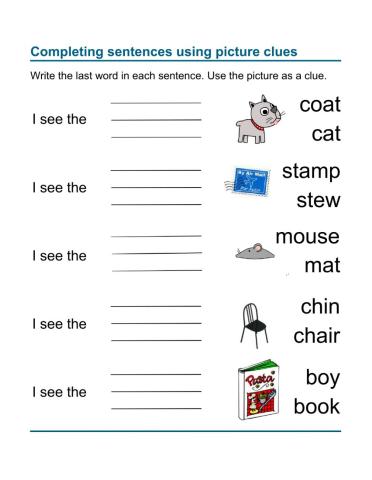 Reading Comprehension - Complete the Sentences 1 (KG-Gr1)