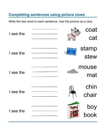 Reading Comprehension - Complete the Sentences 1 - KG-Gr1