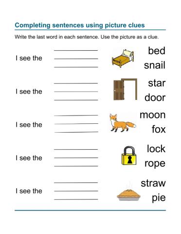 Reading Comprehension - complete the sentences 5 (KG-Gr1)