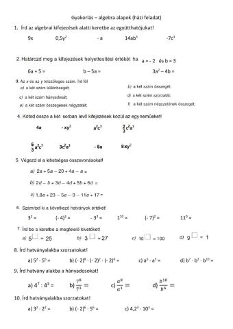 Algebra alapok (házi feladat)