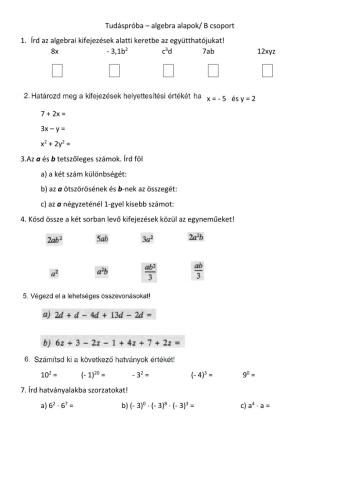 Tudáspóba - algebra alapok - B csoport