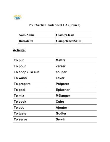 Cooking verbs in French
