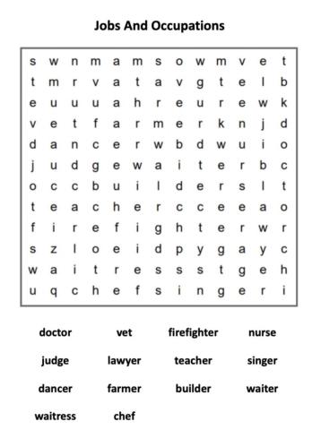 Jobs and Occupations Word Search