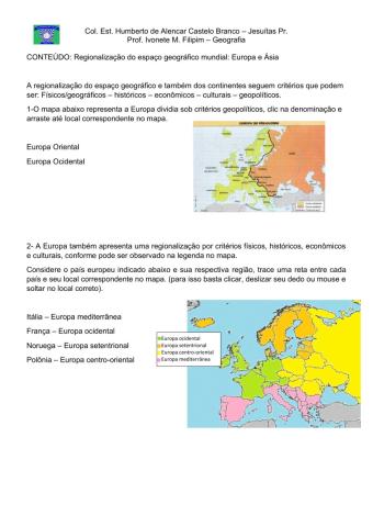 Regionalização do espaço geográfico: Europa e Ásia