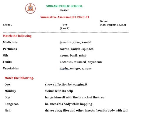 Srikari Public School III std EVS SA 1 Part 1