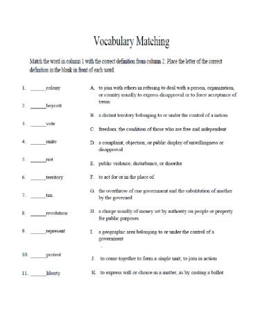 Boston Tea Party Vocabulary Quiz 1