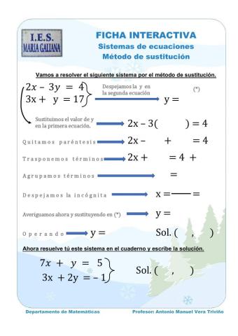 Sistemas ecuaciones. Método sustitución