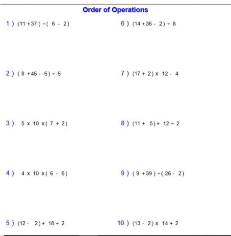 Order of Operations 2 (MDAS with parentheses)