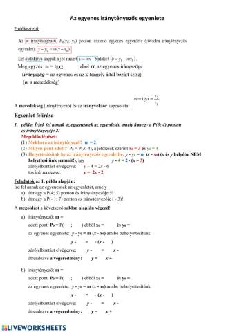 Egyenes iránytényezős egyenlete (1)