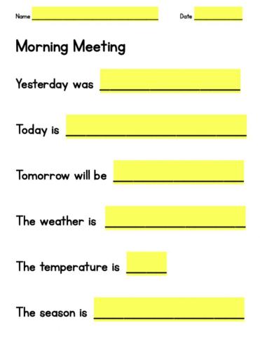 Morning Meeting Worksheet
