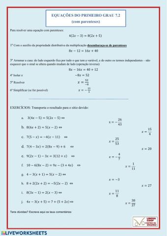 Equações com parenteses 7.2