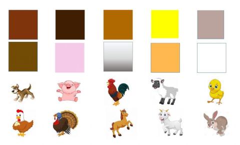 Los colores de los animales de la granja