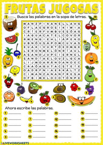 Frutas jugosas - sopa de letras