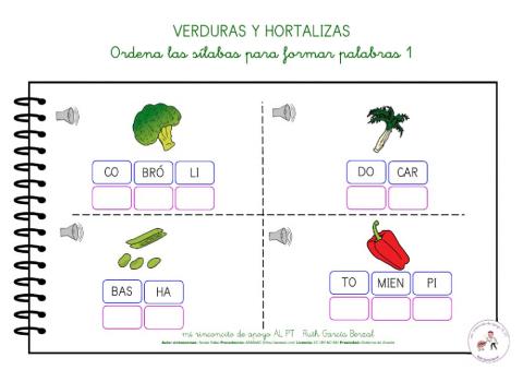 Las verduras: ordena las sílabas 1