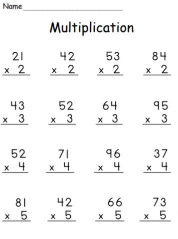 Multiplication 2 digit by 1 digit (with regrouping)