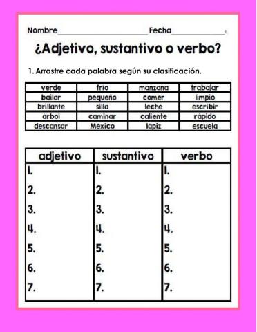 Sustantivos, adjetivos y verbos