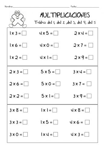 Repaso tablas de multiplicar 1 al 5
