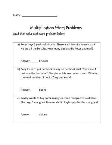 Mutiplication Word Problems