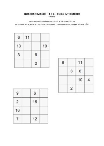 Quadrati magici - 4x4 - livello INTERMEDIO - n.1