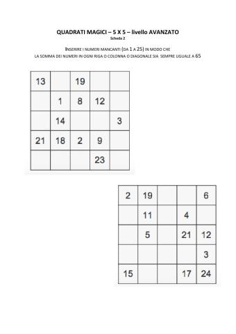 Quadrati magici - 5x5 - livello AVANZATO - n.2