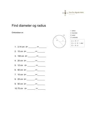 Find diameter og radius