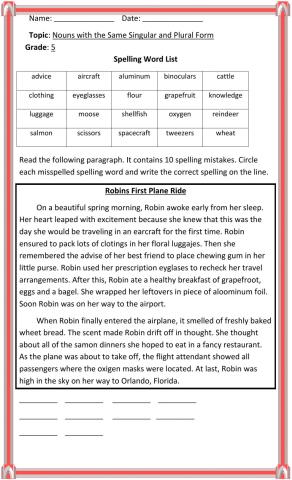 Nouns with the Same Singular and Plural Form Worksheet 2