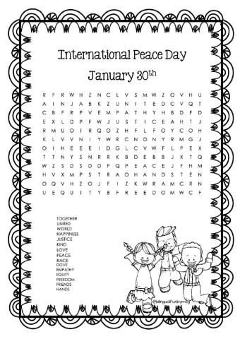 International peace Day Wordsearch