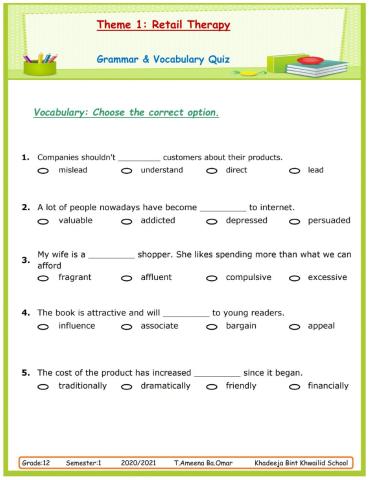 G12, Vocab & Grammar Quiz