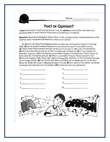 Fact and Opinion (Reading Comprehension Gr. 5)
