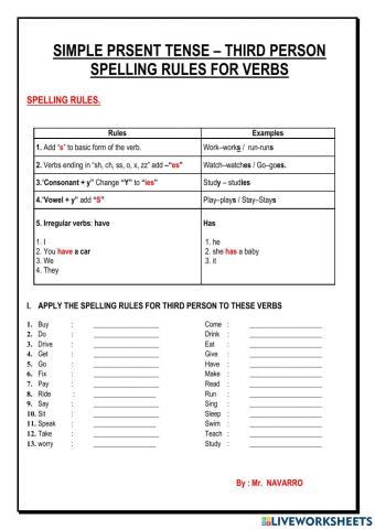Spelling rules for 3rd person verbs