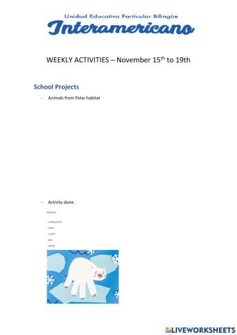 Weekly activities 28