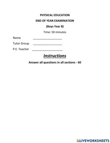 End of term Exam year 8