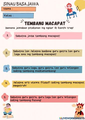 Soal Bahasa Jawa (Open Answer Question) - Tembang Macapat -