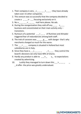 Extra exrcise on vocab from business brief unit 12 Market Leader upper intermediate
