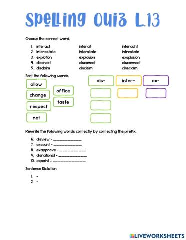 Spelling Quiz Lesson 13