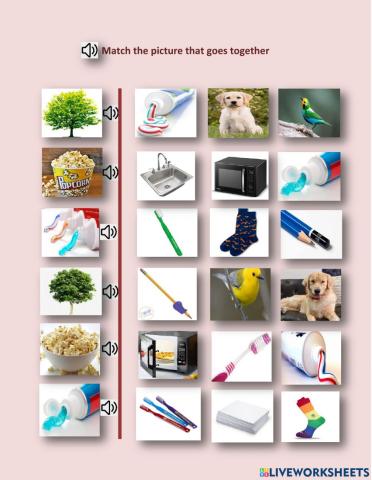Match by association - tree,bird- popcorn,mircowave- toothpaste,toothbrush - 1.04 - LN