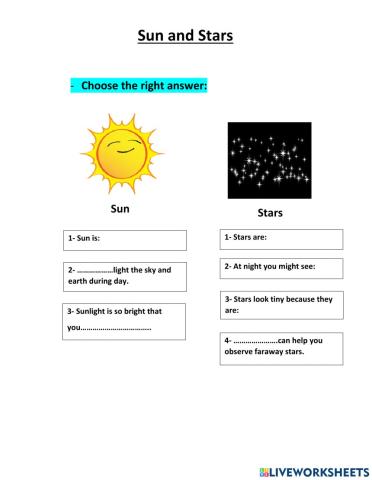Sun and stars worksheet