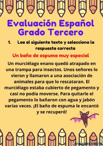 Evaluación español grado tercero