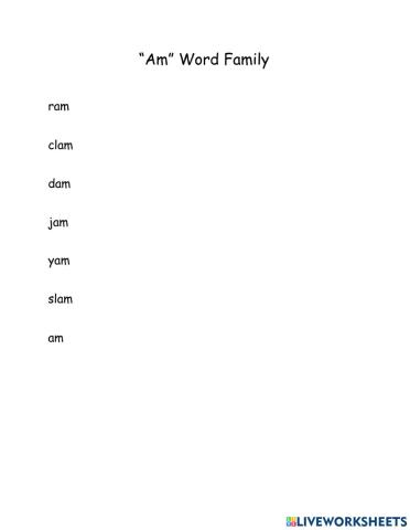 -am- word family