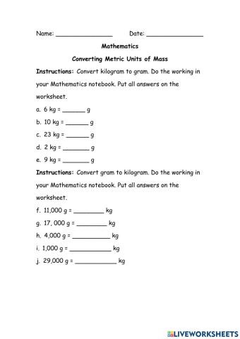 Converting Metric Units of Mass