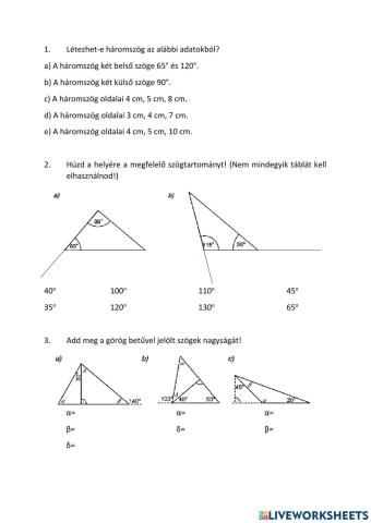 Háromszögekre vonatkozó tételek