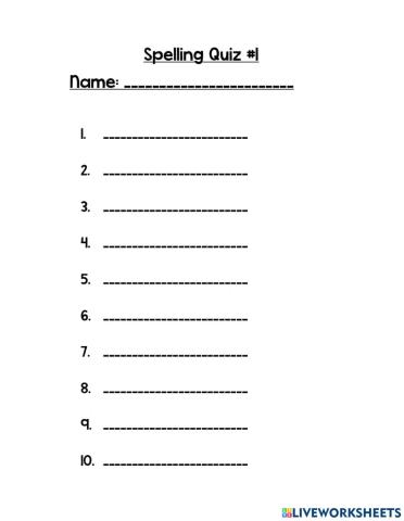 Spelling Quiz Second Grade