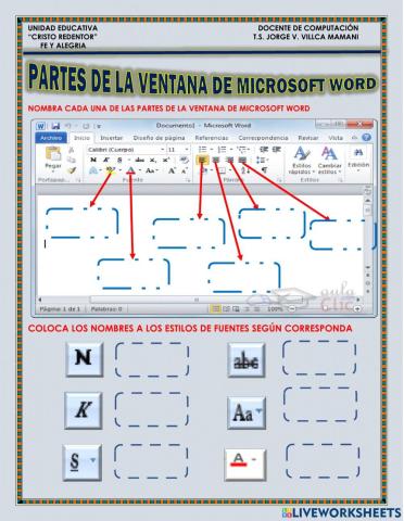 Rellenar las partes de la ventana de  microsoft word y DE los estilos de fuente