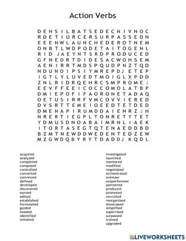 Action verbs Wordsearch