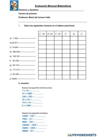 Evaluacion mensual matematicas