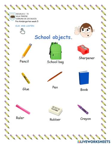 School objects vocabulary