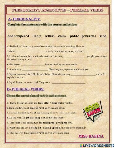 Phrasal verbs - Personality adjectives