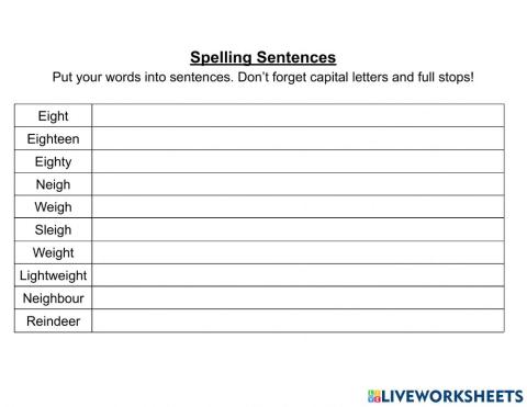 Week 16 Spelling Sentences